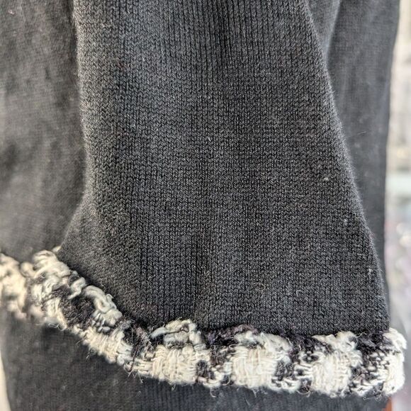 Black silk - cashmere v-neck sweater size S with herringbone detailing 3/4sleeve - Picture 7 of 8